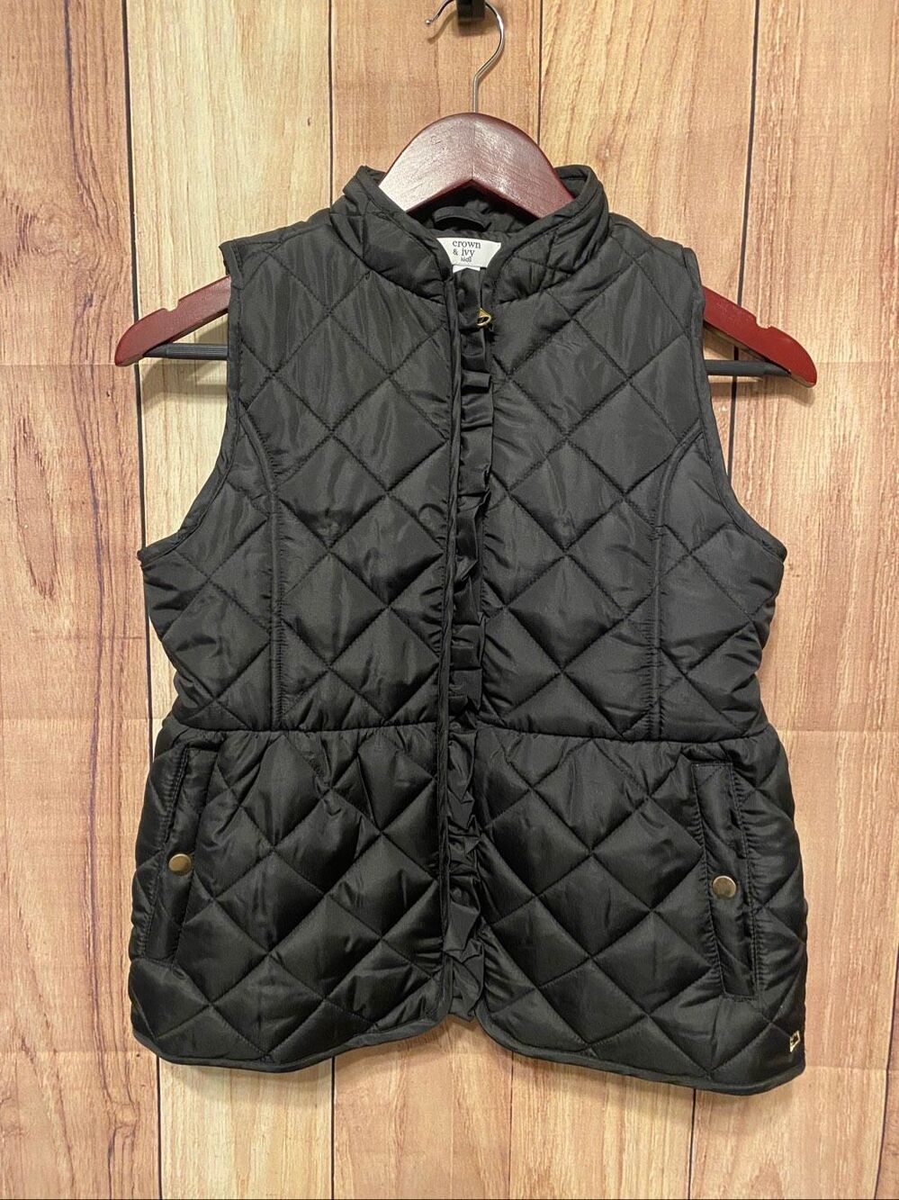 Crown & Ivy Kids XL black Girls sleeveless quilted vest jacket fall